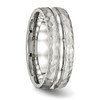 Lex & Lu Chisel Stainless Steel Polished Hammered and Grooved 7.50mm Band Ring- 4 - Lex & Lu