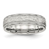 Lex & Lu Chisel Stainless Steel Polished Hammered and Grooved 6.00mm Band Ring - Lex & Lu