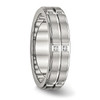 Lex & Lu Chisel Stainless Steel Brushed and Polished Grooved/Ridged Edge CZ Ring- 4 - Lex & Lu