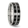 Lex & Lu Chisel Stainless Steel Polished Black IP Plated CZ Band Ring- 5 - Lex & Lu