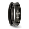 Lex & Lu Chisel Stainless Steel Concave Crosses & Black Plated 6mm Band Ring- 5 - Lex & Lu