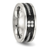 Lex & Lu Chisel Stainless Steel Laser-cut Blk IP Wire Inlay CZ Band Ring- 5 - Lex & Lu