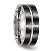 Lex & Lu Chisel Stainless Steel Polished Black IP Grooved CZ Comfort Back Ring- 5 - Lex & Lu