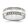 Lex & Lu Chisel Stainless Steel Polished White Ceramic CZ Ring - Lex & Lu