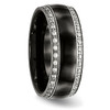 Lex & Lu Chisel Stainless Steel Polished Black Ceramic CZ Ring LAL42051- 4 - Lex & Lu