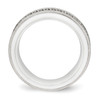 Lex & Lu Chisel Stainless Steel Polished White Ceramic CZ Ridged edge Ring- 2 - Lex & Lu