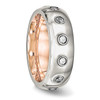 Lex & Lu Chisel Stainless Steel Polished Rose IP CZ Half Round Ring- 4 - Lex & Lu