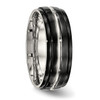 Lex & Lu Chisel Stainless Steel Polished Black IP Ridged Edged Ring- 4 - Lex & Lu