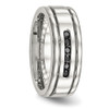 Lex & Lu Chisel Stainless Steel Polished Grooved Black CZ Ring- 5 - Lex & Lu