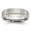 Lex & Lu Chisel Stainless Steel Grooved Edge 6mm Brushed and Polished Band Ring - Lex & Lu