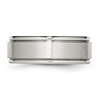 Lex & Lu Chisel Stainless Steel Ridged Edge 8mm Brushed Band Ring LAL42134- 3 - Lex & Lu