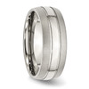Lex & Lu Chisel Stainless Steel Grooved 8mm Brushed and Polished Band Ring- 4 - Lex & Lu