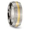 Lex & Lu Chisel Titanium Ridged Edge 14k Yellow Inlay 8mm Band Ring LAL42292- 4 - Lex & Lu