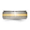 Lex & Lu Chisel Titanium Ridged Edge 14k Yellow Inlay 8mm Band Ring LAL42293- 3 - Lex & Lu
