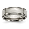 Lex & Lu Chisel Titanium Grooved and Beaded Edge 8mm Polished Band Ring LAL42344 - Lex & Lu