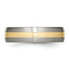 Lex & Lu Chisel Titanium Grooved 14k Yellow Inlay 6mm Brushed Band Ring- 3 - Lex & Lu