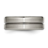 Lex & Lu Chisel Titanium Grooved Beveled Edge 8mm Brushed and Polished Band Ring- 3 - Lex & Lu