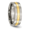 Lex & Lu Chisel Titanium Yellow Plated Grooved 7mm Polished Band Ring- 4 - Lex & Lu