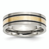 Lex & Lu Chisel Titanium 14k Yellow Inlay Flat 7mm Brushed & Antiqued Band Ring - Lex & Lu