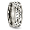 Lex & Lu Chisel Titanium Sterling Silver Braided Inlay 8mm & Antiqued Band Ring- 4 - Lex & Lu