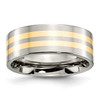 Lex & Lu Chisel Titanium 14k Yellow Inlay Flat 8mm Polished Band Ring LAL42437 - Lex & Lu
