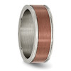 Lex & Lu Chisel Titanium Grooved Edge 8mm Brown Plated Brushed Band Ring- 4 - Lex & Lu