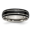 Lex & Lu Chisel Titanium Grooved 6mm Black Plated Polished Band Ring - Lex & Lu