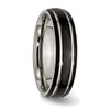 Lex & Lu Chisel Titanium Grooved 6mm Black Plated Polished Band Ring- 4 - Lex & Lu