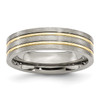 Lex & Lu Chisel Titanium Grooved Yellow Plated 6mm Brushed Band Ring - Lex & Lu