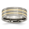 Lex & Lu Chisel Titanium Grooved Yellow Plated 8mm Brushed Band Ring - Lex & Lu