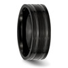 Lex & Lu Chisel Titanium Grooved Black Plated 8mm Brushed Band Ring- 4 - Lex & Lu