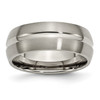 Lex & Lu Chisel Titanium Grooved 8mm Brushed and Polished Band Ring LAL42758 - Lex & Lu