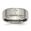 Lex & Lu Chisel Titanium Ridged Edge Cross 8mm Brushed and Polished Band Ring - Lex & Lu