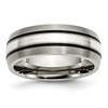 Lex & Lu Chisel Titanium Grooved Sterling Silver Inlay 8mm Brushed Band Ring - Lex & Lu