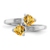 Lex & Lu Sterling Silver w/Rhodium Citrine & Diamond Heart Ring- 5 - Lex & Lu