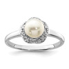 Lex & Lu Sterling Silver w/Rhodium 6mm FWC Button Pearl & Diamond Ring - Lex & Lu