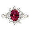 Lex & Lu Sterling Silver Red Oval CZ Cluster Ring- 5 - Lex & Lu