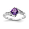 Lex & Lu Sterling Silver w/Rhodium Diamond & Amethyst Square Ring LAL44351 - Lex & Lu