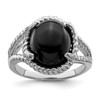 Lex & Lu Sterling Silver Onyx and Diamond Ring LAL44451 - Lex & Lu