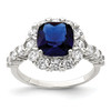 Lex & Lu Sterling Silver Polished w/Sapphire Glass and CZ Ring - Lex & Lu