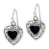 Lex & Lu Sterling Silver Onyx Heart Shepherd Hook Antiqued Earrings - 2 - Lex & Lu