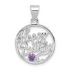 Lex & Lu Sterling Silver Amethyst Happy Birthday Pendant - Lex & Lu