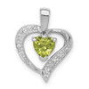 Lex & Lu Sterling Silver w/Rhodium Heart Peridot & Diamond Heart Pendant - Lex & Lu