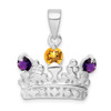 Lex & Lu Sterling Silver Citrine & Amethyst Polished Crown Pendant - Lex & Lu