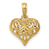 Lex & Lu 14k Yellow Gold D/C Open Filgree Fleur-de-lis Heart Pendant (small) - 4 - Lex & Lu
