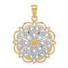 Lex & Lu 14k Yellow Gold & Rhodium Filigree Hearts w/Scalloped Edge Pendant - Lex & Lu