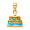 Lex & Lu 14k Yellow Gold 3-D Light Blue Enameled Happy Birthday Cake Pendant - Lex & Lu