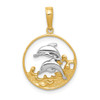 Lex & Lu 14k Yellow Gold & Rhodium Double Dolphins in Circle Pendant - Lex & Lu