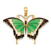 Lex & Lu 14k Yellow Gold Green Stained Glass Wings Butterfly Pendant w/Acrylic - Lex & Lu