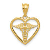 Lex & Lu 14k Yellow Gold Caduceus Heart Medical Pendant - Lex & Lu